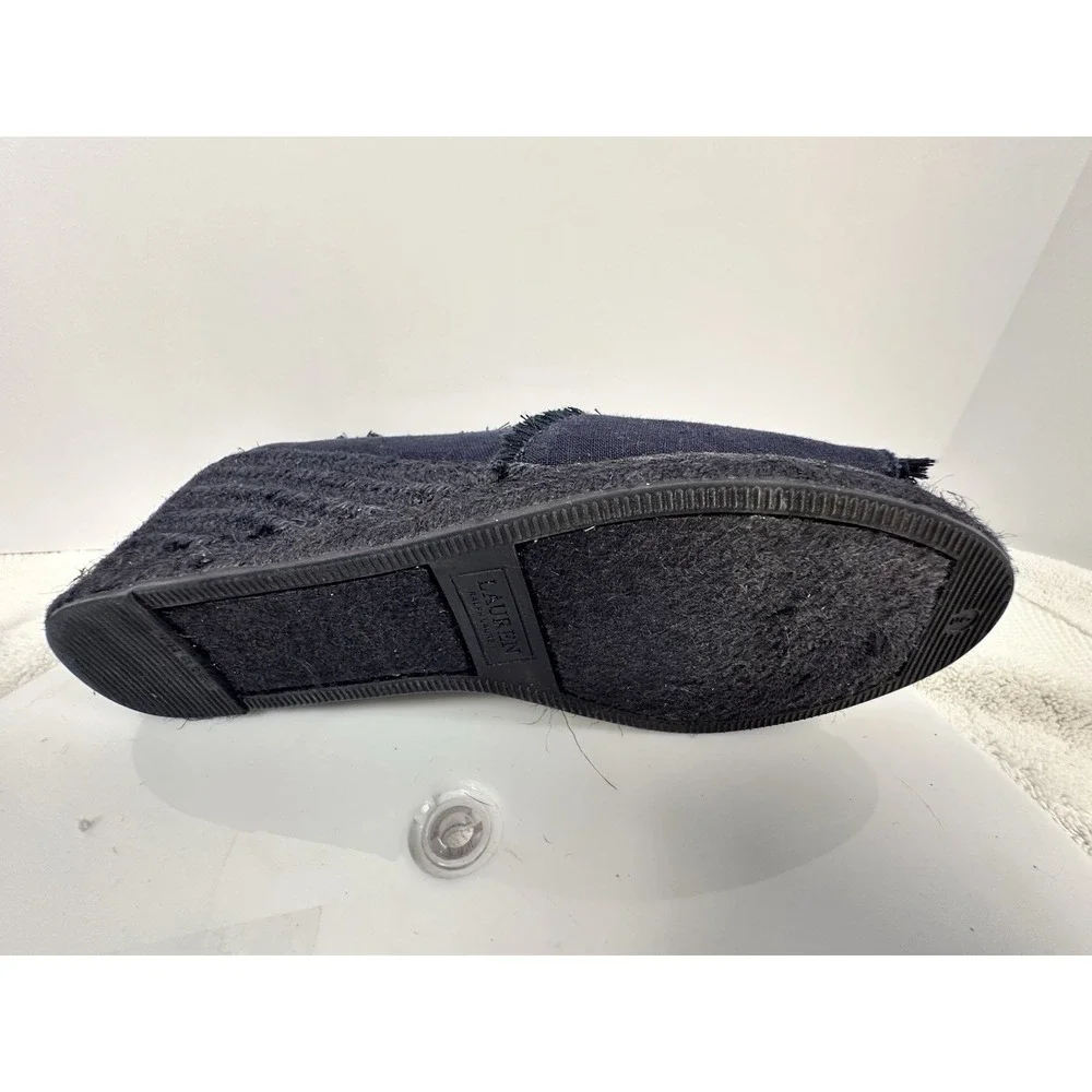 Ralph Lauren Linen Peep Toe Navy Blue Espadrilles Wedge Womens Sz 9‎ French chic